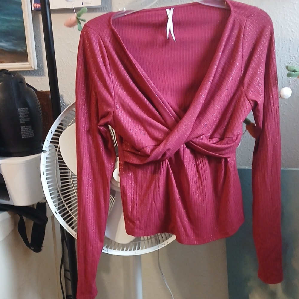 Anthropologie Deep Red Twist Front Blouse